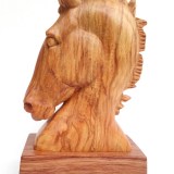 carved horse head in spalted beech wood on bubinga stand