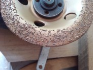 detail on abrasive grinder from harbor freight, showing no wood build up after use