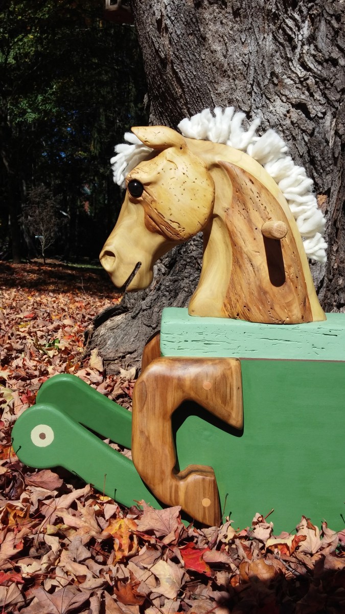 toddler rocking horse carved from reclaimed poplar