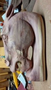 beginning cedar horse head carving sanded