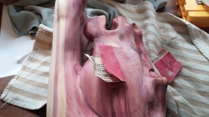 sanding cedar horse head carving after shellac coat