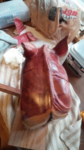 shiny shellac cedar horse head top view