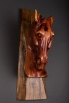 hand carved cedar stump horse head on walnut base wall hanging