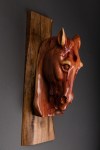 hand carved cedar stump horse head on walnut base wall hanging