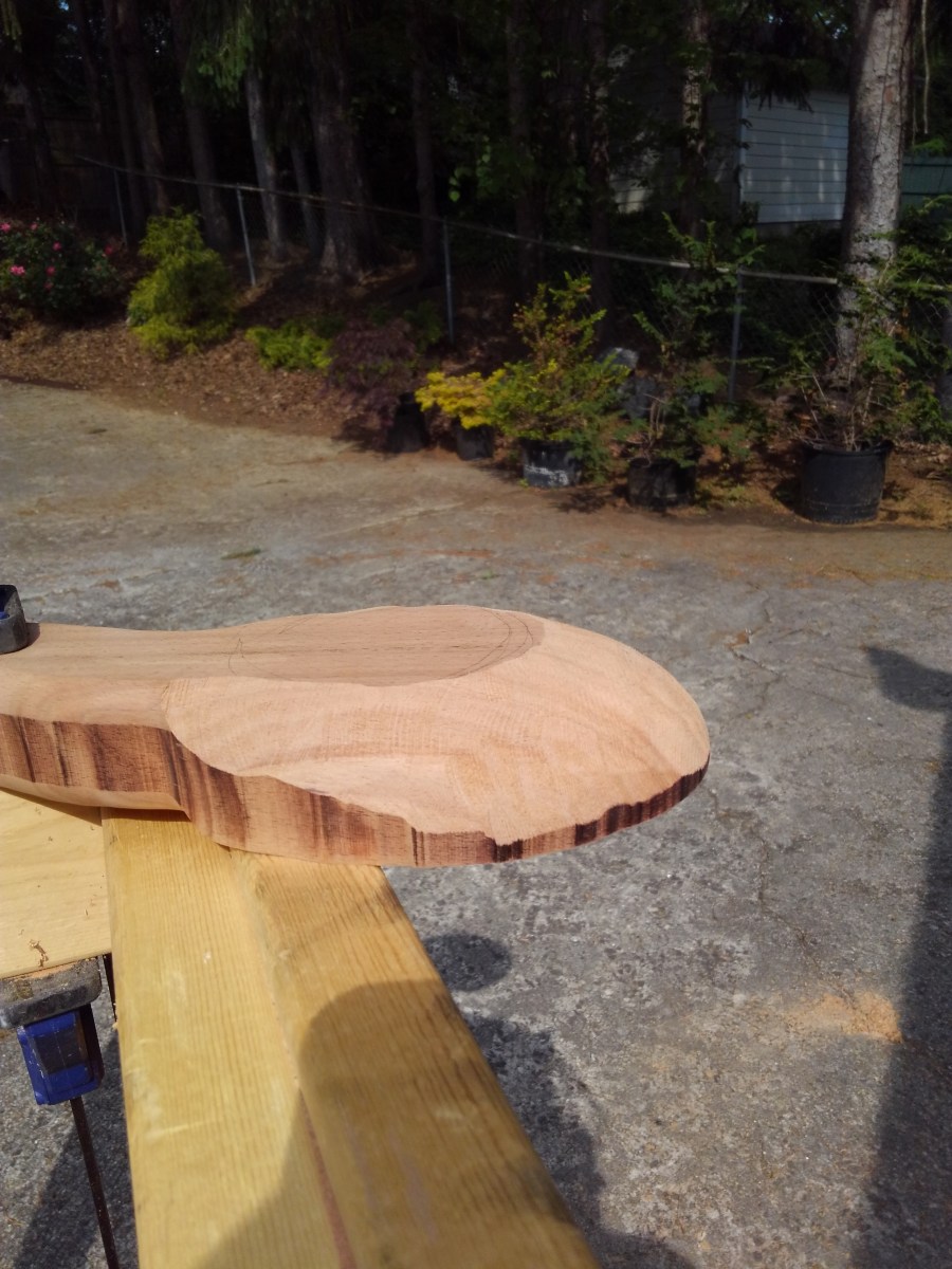 power carved wood rocking horse leg, shown is the side profile of the top of the leg